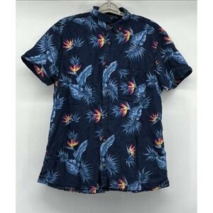 California Cowboy XL High Water Shirt Hawaiian Tropical Blue Floral Terry Lined